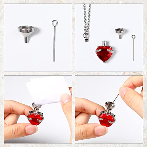 MTLEE 3 Pieces Cremation Urn Necklace for Ashes Vertical Bar Zircon, Heart Crystal Necklace Urn Stainless Steel Waterproof Memorial Pendant - color: Red Zircon