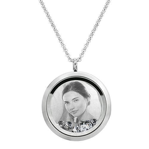 Laser Engraved Personalized Photo & Text Message Floating Locket Crystals Necklace Pendant Handmade Love Note Anniversary Wedding Birthday Gift - style: Clear - Photo + Message Engraving