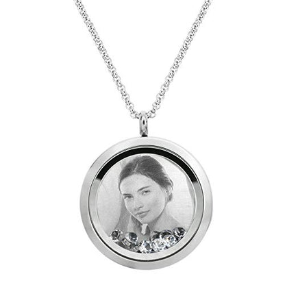 Laser Engraved Personalized Photo & Text Message Floating Locket Crystals Necklace Pendant Handmade Love Note Anniversary Wedding Birthday Gift - style: Clear - Photo + Message Engraving