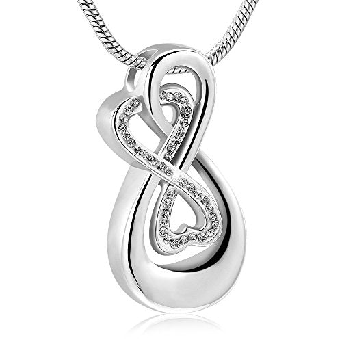 Infinity Love Urn Pendant Stainless Steel Snake Chain Cremation Jewelry for Ashes for Woman Free Filling Tools Include - color: Steel-White