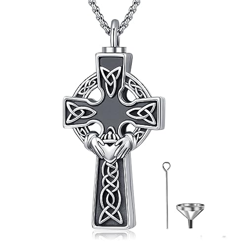 Cremation Jewelry 925 Sterling Silver Urn Necklace for Ashes for Women Men Memorial Pendant for Human Ashes Keepsake Put in Ashes of Loved Ones Cat Pet - color: G-Cross & Guardian Angel