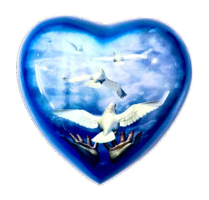 Heart Urn for Sacred Ashes Adult Male Female | Funeral Gift Pack of Dove Painted Small Heart Urn, Display Stand, Velvet Carry Bag, a Paper Funnel with Magnetic Closure Gift Box - color: Blue White-dove-heart
