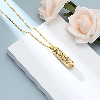 shajwo Cylinder Cremation Jewelry Tree of Life Urn Ashes Necklace for Women Men Vial Cremation Ash Pendant Loved One Memorial Jewelry - color: Gold-Glass