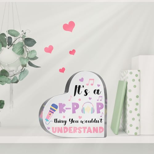 K-pop Gifts for Women Girls, K-pop Lover Gifts for Teen, Kpop Acrylic Plaque Gift Music Lover Acrylic Heart Gifts for Friends Coworkers Family Sister Desk Sign Decor Plaque - style: Kpop girl 01