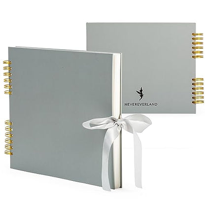 Never Ever Land Scrapbook Album – 12x10 Grey Scrap Book. Scrapbooking Supplies, Memory Book, Wedding Guest Book, Photo Album, Baby Shower Gifts, Valentines, Engagement Gifts, and Anniversary - color: Grey