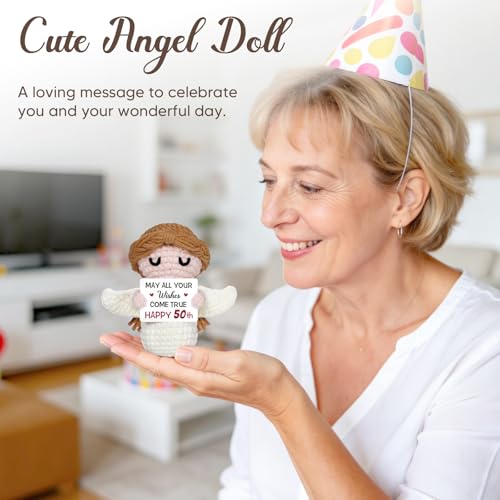 50th Birthday Gifts for Women Men, 1976 50th Birthday Decorations, Funny 50 Years Old Gifts for Family Friends Colleagues - Handmade Positive Angel Crochet Doll - style: 50th Birthday Gifts