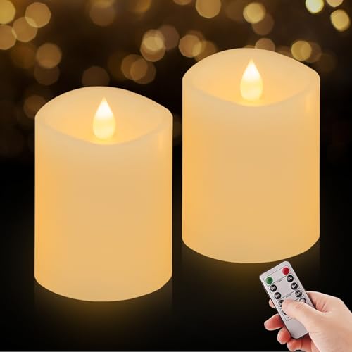 3x4 Flickering Flameless Candles Set of 2, 2AA Battery Life 600 Hours Battery Candles Flickering with Timer,4 inch Flameless Candles with Remote for Indoor/Outdoor, Ivory - color: Ivory, size: 3"x4" - 2 Pack