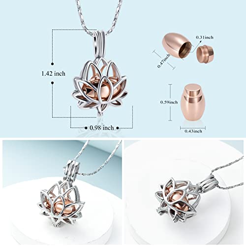Imrsanl Cremation Jewelry for Ashes - Lotus Flower Ashes Pendant Necklace with Mini Keepsake Urn Memorial Ash Jewelry - color: Rose Gold