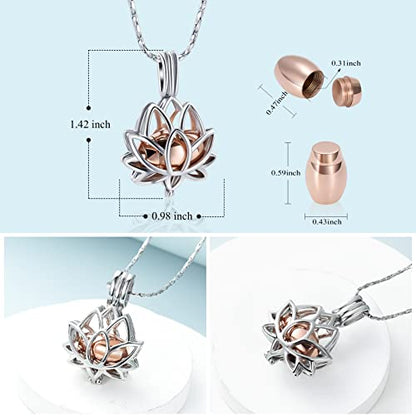 Imrsanl Cremation Jewelry for Ashes - Lotus Flower Ashes Pendant Necklace with Mini Keepsake Urn Memorial Ash Jewelry - color: Rose Gold