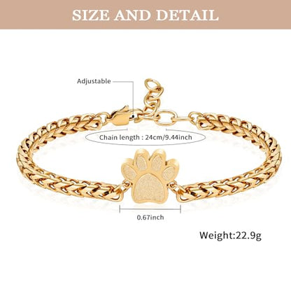 XSMZB Cremation Bracelet for Ashes - Paw Print Cremation Jewelry Pet Dog Cat Stainless Steel Keepsake Memorial Urn Bangle - color: A-Gold
