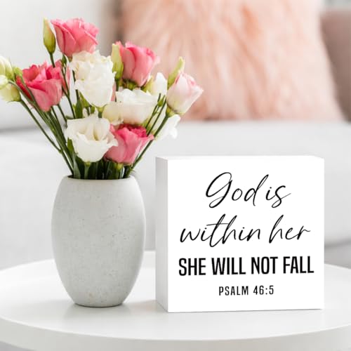 Rustic Wooden Sign, God Is Within Her, 5x5inch, Religious Decorative Sign - color: Christian 12