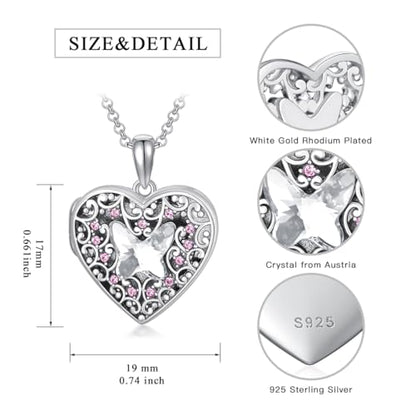 Dorunmo Personalized Locket Necklace 925 Sterling Silver that Holds Pictures Butterfly Birthstone Photo Heart Locket Custom Jewelry Congratulations New Beginnings New Job Gifts for Women - color: Butterfly, style: Only Locket