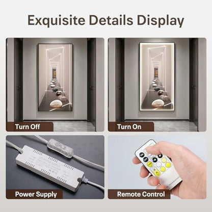 Framed LED Modern Wall Art for Living Room, Large Vertical Luxury 30x60 In - color: Warm-C
