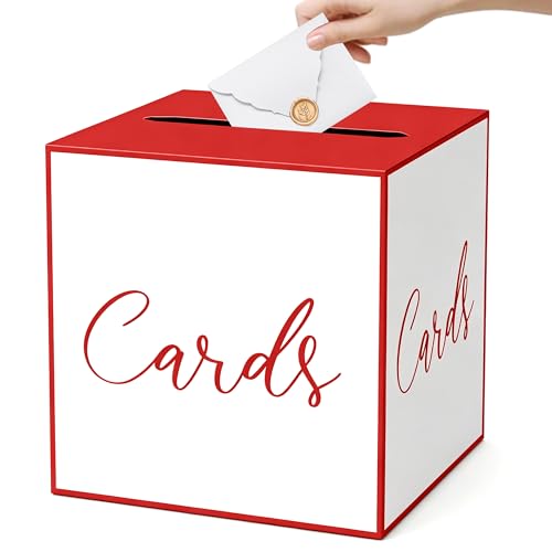 WNINK White and Red Card Box for Parties, Weddings, Birthdays, Bridal & Baby Showers, Anniversaries, Graduations & Retirements Party Decorations – Cards, Raffle, Wishes & Money Card Boxes - color: White Red