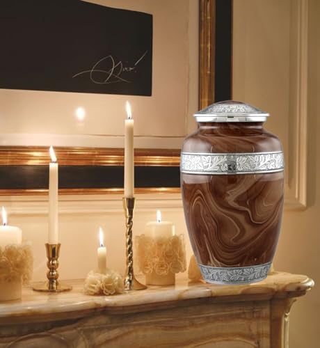 Wood Textured Urns for Human Ashes Adult Male and Female, Large Handcrafted Urn with Velvet Bag, Funeral Cremation Urns for Women and Men - (Brown, Large, Wood Finish) - color: Brown