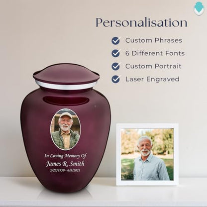 Geturns Embrace Adult Personalized Picture Cremation Urns for Human Ashes I Large Photo Cherry Purple Funeral Urn for Men and Women I 200 lbs - color: Cherry Purple