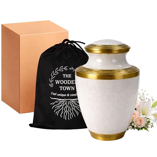 Urn Human Ashes Adult Male/Female,Creamation Urn for Human Ashes Adult Man/Women,200+ Cubic inch Capacity,Decorative Burial Urn, Funeral Cremation Urns_ Trinity 10x6.5 Pearl White Gold
