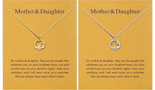 Baydurcan Pendant Necklace for Women Friends Sister Birthday Christmas Gift | Silver Evil Eye Ankh Mary Friendship Dragonfly Hummingbird Snake Turtle Pendant Necklace for Her Just Because Gifts - style: Mother & Daughter