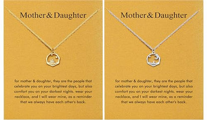 Baydurcan Pendant Necklace for Women Friends Sister Birthday Christmas Gift | Silver Evil Eye Ankh Mary Friendship Dragonfly Hummingbird Snake Turtle Pendant Necklace for Her Just Because Gifts - style: Mother & Daughter