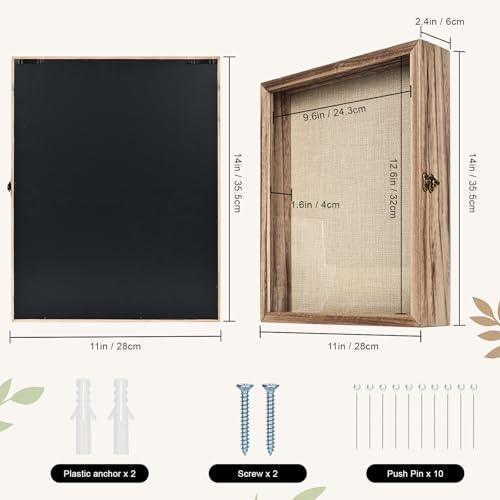 11×14 Shadow Box Frame, Linen Back, Glass Door, Hinge Display Case - color: Carbonized, size: 11×14