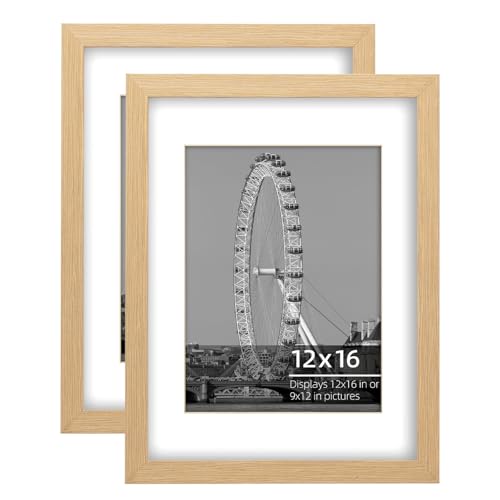 12x16 inch or 9x12 with Mat Poster Frame 2 Piece Set, Straight Wood Grain, Vertcial or Horizontal Display, Natural Oak - color: Natural Oak, size: 12 x 16 in 2pk