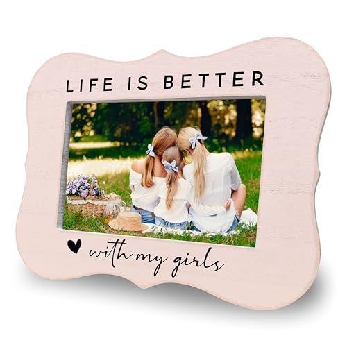 Life Is Better With My Girls Picture Frame - 4x6 Inch Pink Wooden Tabletop Photo Frame with Vintage Distressed Finish, Gift-Ready Packaging, Unique Gift for Mom, Daughter, Grandma(B01) - color: Life Is Better With My Girls
