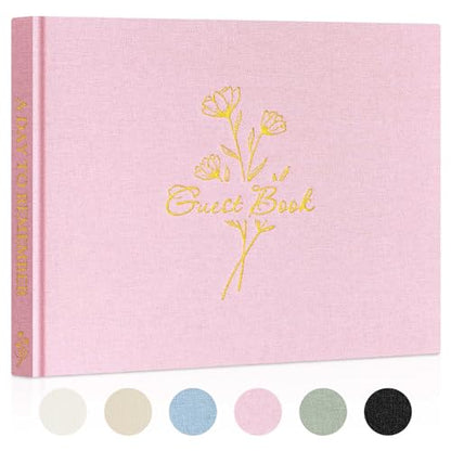 Lanpn Wedding Guest Book with 108 Blank Pages - Elegant Linen Hardcover Guestbook Wedding Reception for Sign in and Photos - Guest Book for Wedding Bridal Shower Baby Shower Party (Pink) - color: Pink