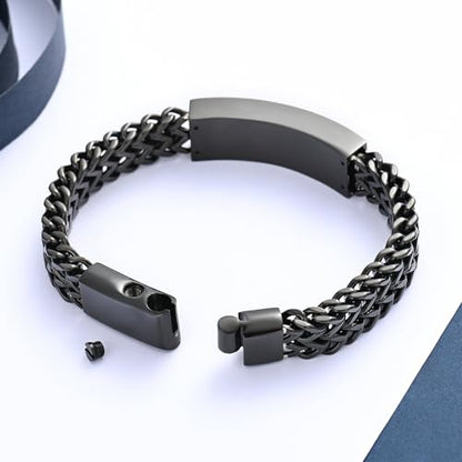 constantlife Cremation Bracelet for Ashes for Men - Stainless Steel Cuban Link Urn Bracelet Keepsake Ash Holder Cremation Memorial Jewelry - color: Always in My Heart-Black