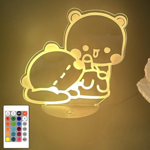 3D Night Light Bubuuu and Duduuu Gifts, Bear Shaped Table Lamp with Remote Control Gifts for Girls Birthday Christmas Valentine - color: night light 4