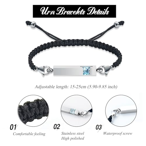 Harbeingt Adjustable Urn Bracelet for Ashes for Women Cremation Jewelry - color: Silver Light Blue