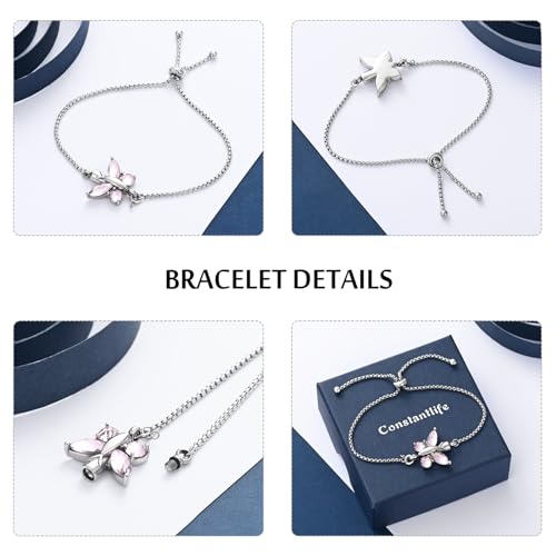 constantlife Crystal Butterfly Cremation Bracelet for Ashes for Women Stainless Steel Pendant Urn Keepsake Adjustable Wristband Bangle Memorial Jewelry Gift - color: Customize