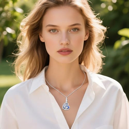 925 Sterling Silver Urn Necklace for Ashes, Teardrop/Tree of Life/Sunflower/Dragonfly/Sea Turtle/Celtic Knot/Elephant/Hummingbird Memorial Cremation Pendant Necklaces for Animal Human Ashes - color: K1: Elephant (Blue Crystal