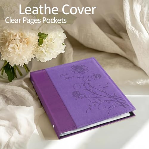 Photo Album 8x10 Clear Pages Pockets Leathe Cover Slip Slide in Photo Album Holds 50 Vertical 8x10 Photos Picture Book for Wedding Family (Purple) - color: Purple, size: 50 Pockets/1PK