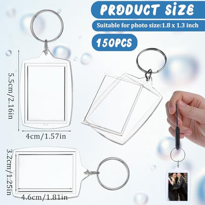 Xthrotsenk 150 Pcs Photo Keychain Insert, Acrylic Picture Keychains, Clear Blank Keyring Photo Insert Frame, Personalised Photos Key Holder, Rectangle Blank Photos Keychains, 2.2 x 1.6 Inch