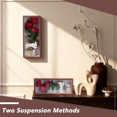 2Pcs Shadow Box Display Case, 14.4x6.1x2.56Inch Rectangle MDF Shadow Box Frame with Nail Hangers and Hook for Mother's Day Awards Memorabilia Flower Pictures Keepsakes Medals(Camel) - color: Camel
