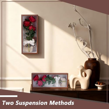 2Pcs Shadow Box Display Case, 14.4x6.1x2.56Inch Rectangle MDF Shadow Box Frame with Nail Hangers and Hook for Mother's Day Awards Memorabilia Flower Pictures Keepsakes Medals(Camel) - color: Camel
