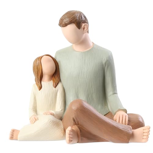 Hensonever Father and Daughter Figurines, Dad Daughter Statues, Sculpted Hand-Painted Figures Gifts for Father’s Day Anniversary Birthday - color: Father Daughter