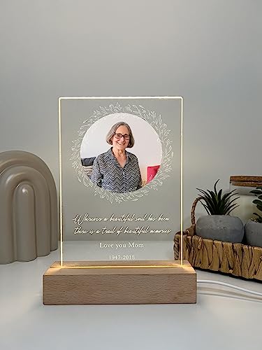 MIRROR MANIA Custom Personalized Photo LED Wood Stand Night Light Up Table Lamp in Loving Memory Loved R.I.P Remembrance Loss Sympathy Bereavement Memorial Table Sign Gift