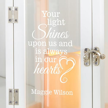 Let's Make Memories Personalized Memorial Lantern - Sympathy - Condolences - LED Candle - Automatic Timer - Wood/Stainless Steel - Copper Finish - Keep the Light On - style: Your Light Shines Upon Us