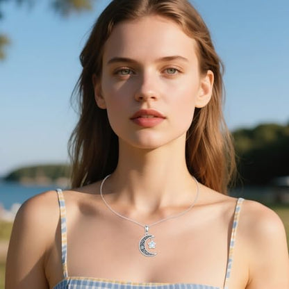 925 Sterling Silver Urn Necklace for Ashes, Teardrop/Tree of Life/Sunflower/Dragonfly/Sea Turtle/Celtic Knot/Elephant/Hummingbird Memorial Cremation Pendant Necklaces for Animal Human Ashes - color: L: Moon Star