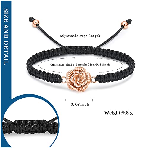 Rose Flower Ashes Bracelet Adjustable Braided Rope Cremation Jewelry | mini urn, stainless steel material, for women, waterproof sealed ring & lobster clasp keep ashes secure, with a filling tool - color: Rose Gold