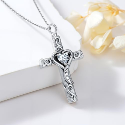 TOUPOP Cross Urn Necklaces for Ashes Birthstone Cremation Jewelry 925 Sterling Silver Cross Memorial Keepsake Jewelry for Women (with Funnel Filler) - color: 04-April-Synthetic Diamond