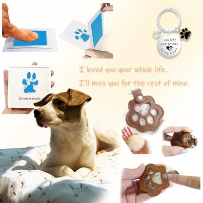 Pet Memorial Rotating Picture Frame Gift Set Dog Cat Loss (SolemnBrown) | 4x6 Photo Frame with Paw Print Kit, Fur Keepsake Box & Memorial Keychain | Complete Sympathy Gift Set - color: Natural Wood