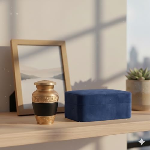 Gray Comet Small Keepsake Cremation Urns for Human Ashes with Velvet Heart Case and Funnel - Beautiful Peaceful Gold & Black Hand Engraved Mini Memorial Urn