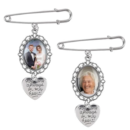 Bylion 2 Sets Wedding Bouquet Photo Charms Bridal Bridegroom Charm | DIY Pin Brooch Making Kit Bouquet Picture Charm for Wedding Memory Friend Graduation Gift, You are Always in My Heart - color: Single Lacy