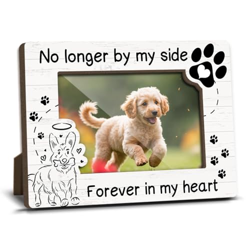 Dog Memorial Photo Frames Dog and Cat Loss Remembrance Gift Sympathy Gifts for Pet Lovers Condolence Present for Pet Owner No Longer by my Side Forever in my Heart Picture Frames 4x6 Photo - YY007 - color: white dog02