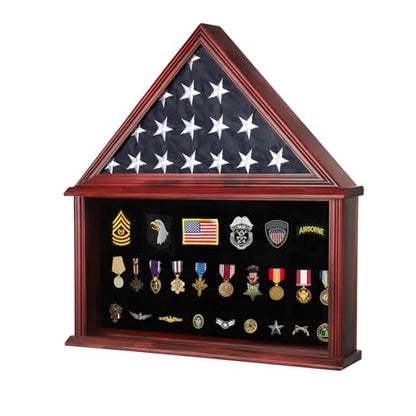 Large Burial Flag Shadow Box 5x9.5 Wooden Certificate Holder Mahogany - size: Large-Mahogany