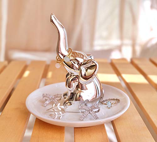 PUDDING CABIN Elephant Ring Holder - Womens Birthday Gift - Good Luck Elephant Gift for Women, Girls, Bedroom or Vanity Décor, Chrismtas Mothers Day Valentines Wedding Gifts Ideas - style: Sliver Elephant