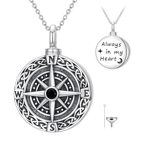 WINNICACA Cremation Jewelry for Ashes Locket Ashes Necklace Urn Necklace for Women Sterling Silver Cremation Necklace for Ashes Fine Keepsake Picture Necklace Memorial Jewelry - style: E01-Compass Urn Necklace