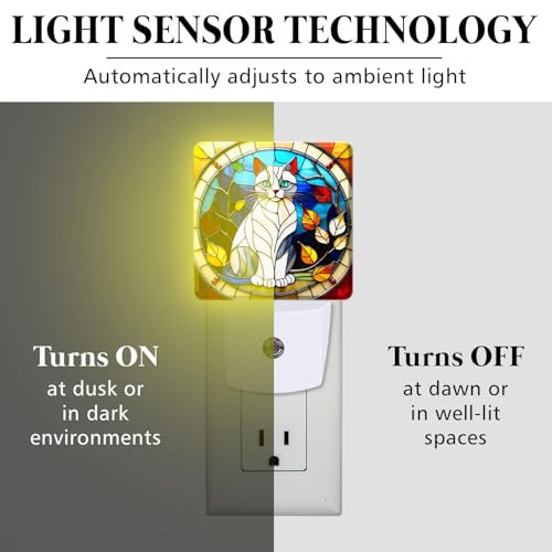 Cat Stained Glass Night Lights Plug into Wall for Room, Cat Night Light LED for Bedroom - color: Cat